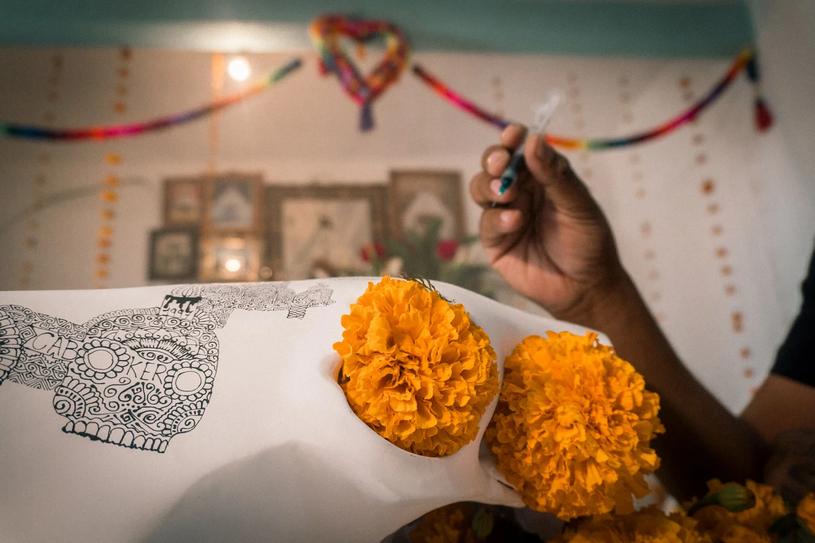 Ricardo Quero's creative process alongside marigold flowers