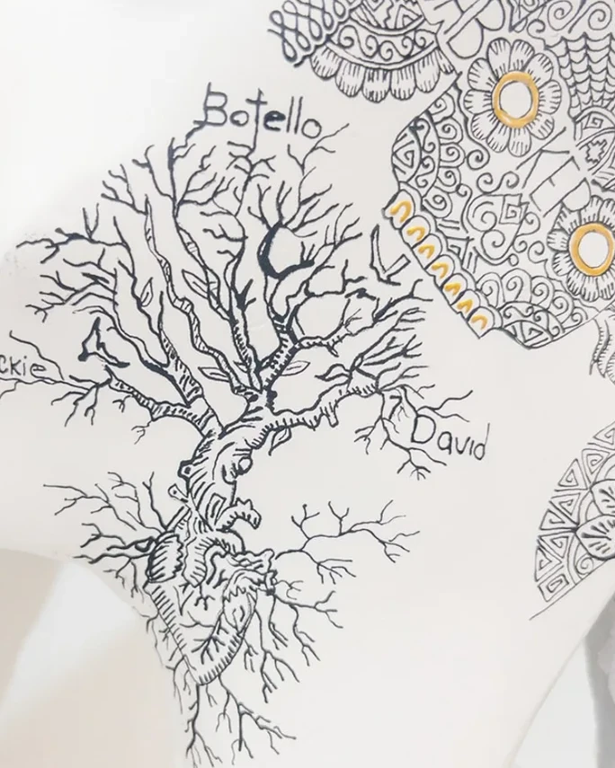 A branching tree illustration on a white commissioned artwork